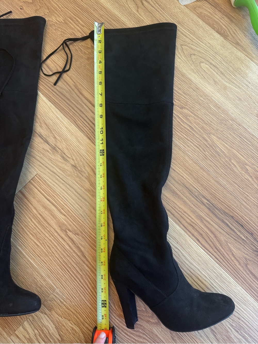 Steve Madden Black “Gorgeous” Over-the-Knee Suede Tie-Back Heel Boots - Picture 3 of 6